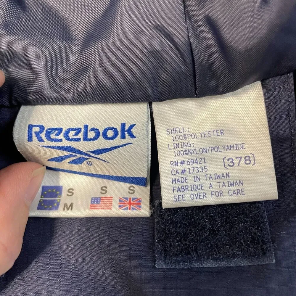 Vintage Reebok Mens S Hooded Full Zip / Button Windbreaker Blue Gray 90s